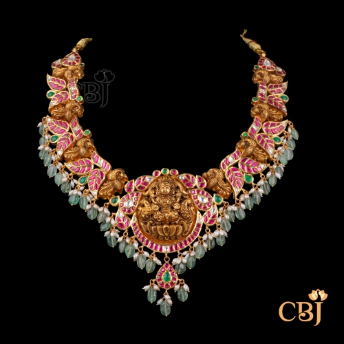 22K gold CZ Pachi Imperial necklace with Mughal-inspired ornate CZ settings, royal design, 47.69g