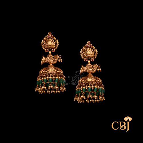 22K gold Nakshi antique jhumkas 2 with intricate domed filigree work, lightweight, 14.94g