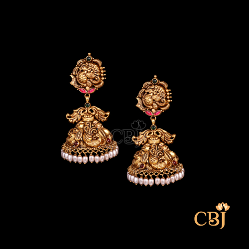 22K gold Nakshi Majesty antique jhumkas 11 with regal temple patterns and dome design, 11.08g