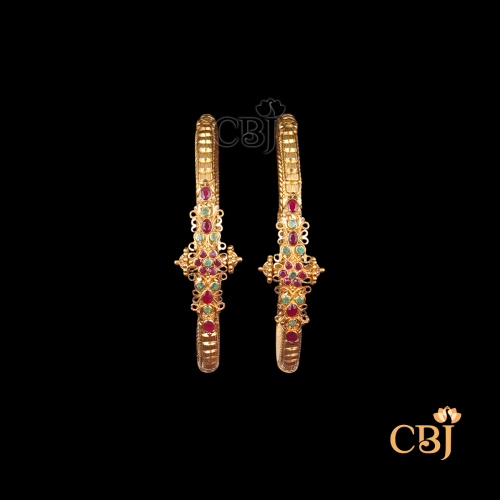 22K gold Nakshi Feather Bangles 11 with temple handwork, ultra-lightweight, featherweight, 21.58g