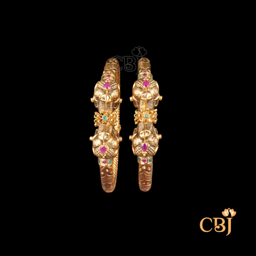 22K gold Nakshi Elegance Bangles 15 with temple-inspired handwork, antique finish, 37.11g