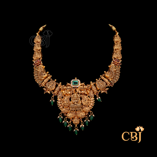 Front view of CBJ's 25 grams Nakshi Antique lightweight gold Necklace design