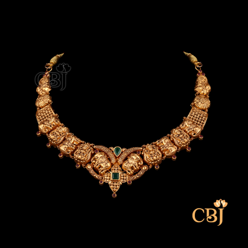 Front view of CBJ's 14 grams Antique lightweight gold Necklace Design