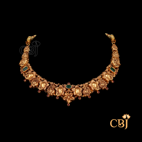 Front view of CBJ's 12-gram short Antique lightweight gold Necklace design