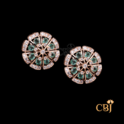 18kt Cz studs with Lab Grown Emeralds 