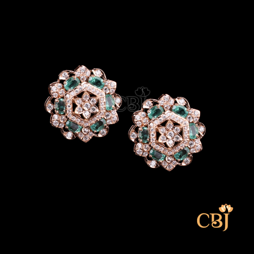 18Kt Cz Studs With Lab Grown Emeralds