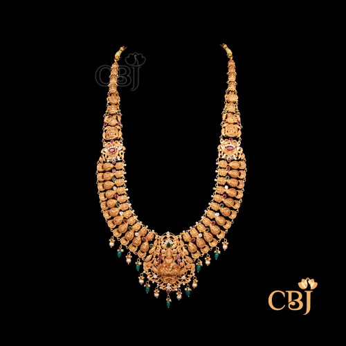 49 grams Long haram CZ pachi lightweight necklace shown as a long gold necklace with CZ stones, extended chain design, and a lightweight traditional style.