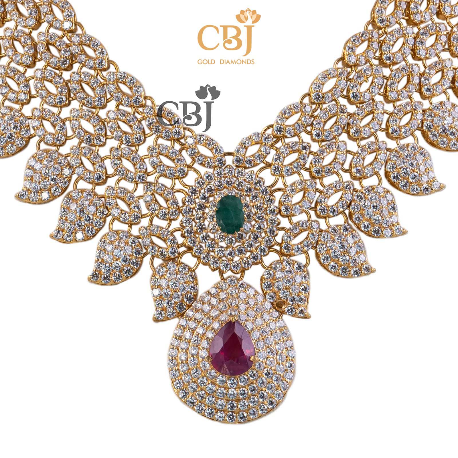 A shimmering bridal CZ necklace featuring mango motifs.