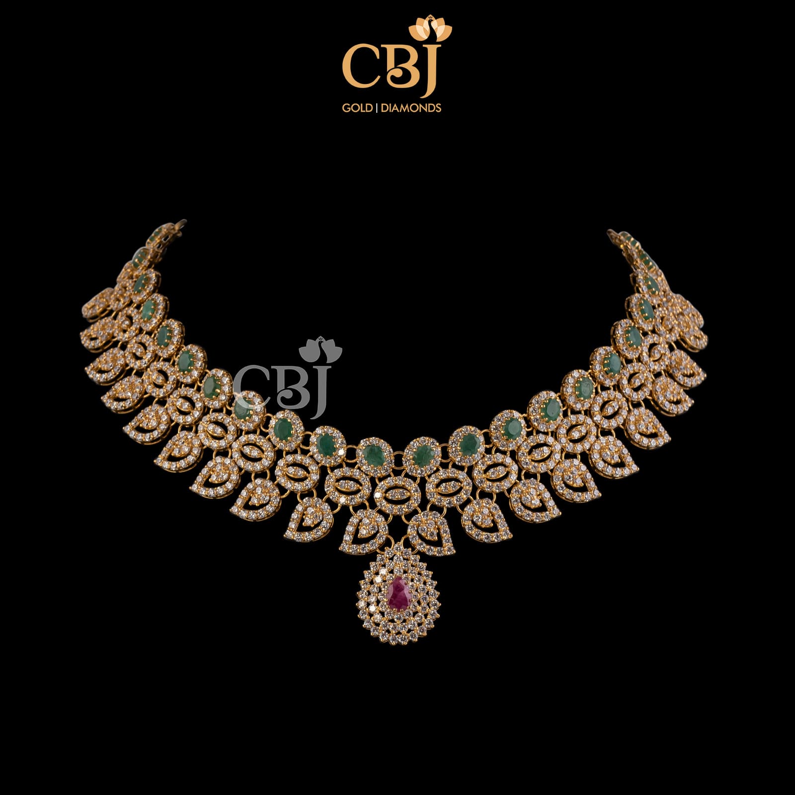 Shine n shimmer with this stunning cz necklace featuring emerald stones.