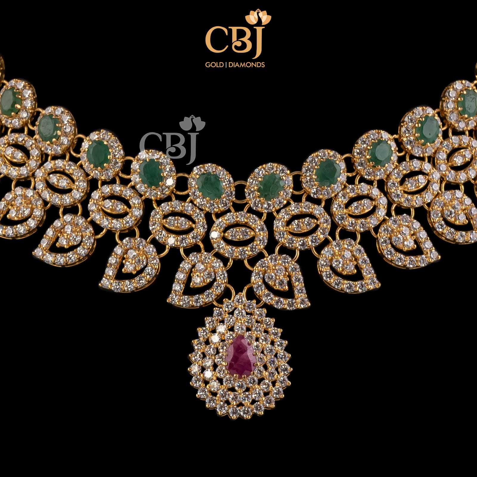 Shine n shimmer with this stunning cz necklace featuring emerald stones.