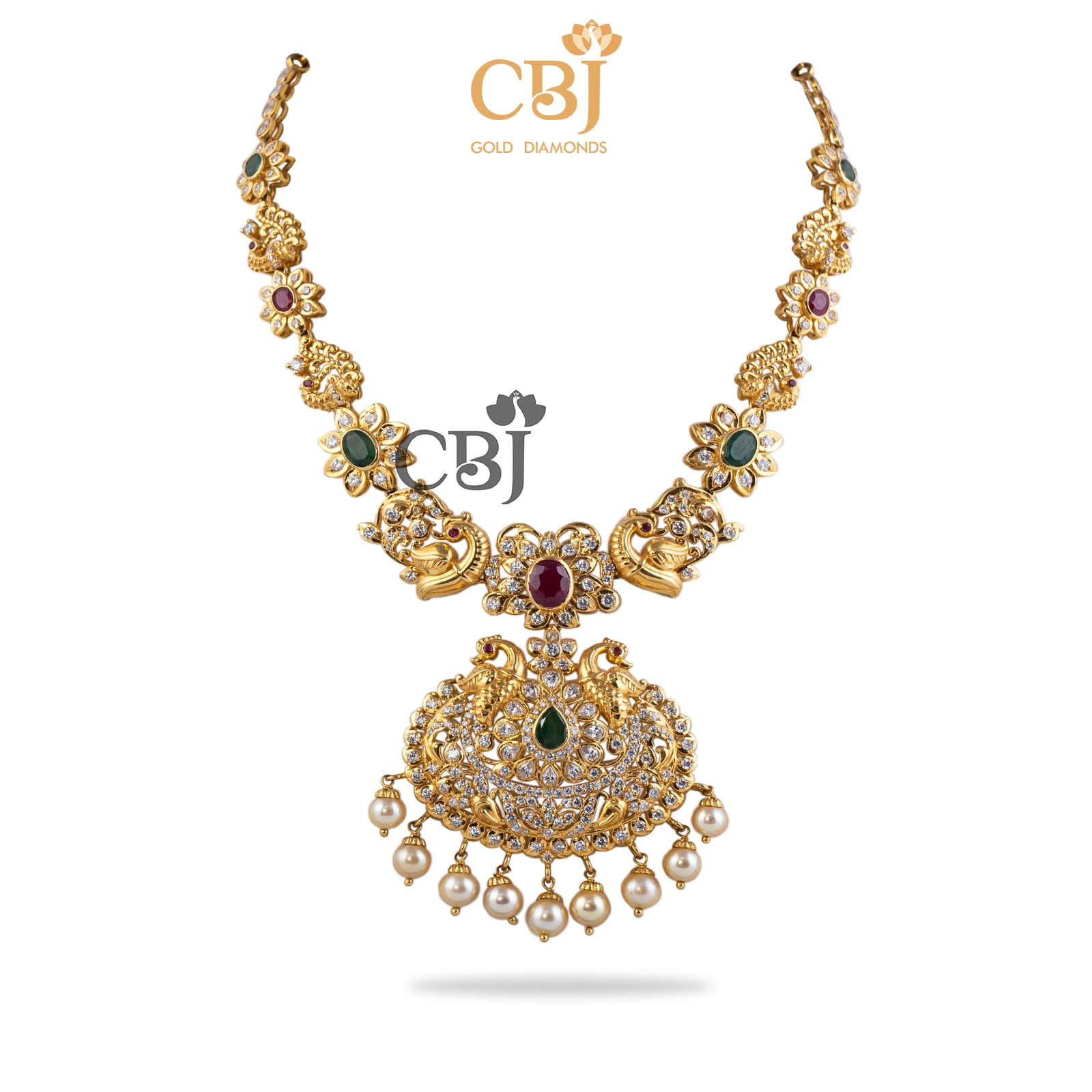 Daksha CZ Pachi Necklace With Peacock Motifs