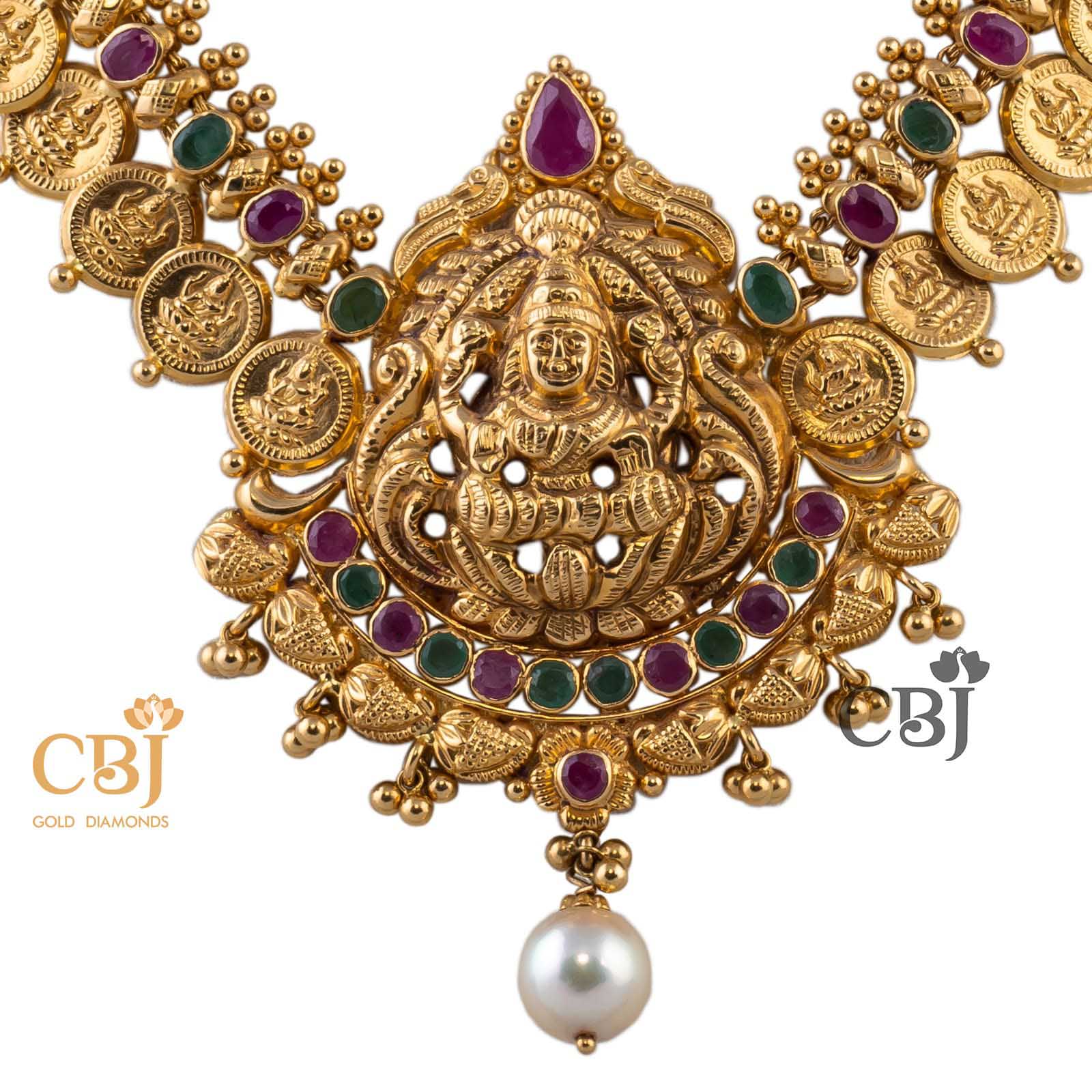 Antique Kasu Mala designed with ruby and emerald stones