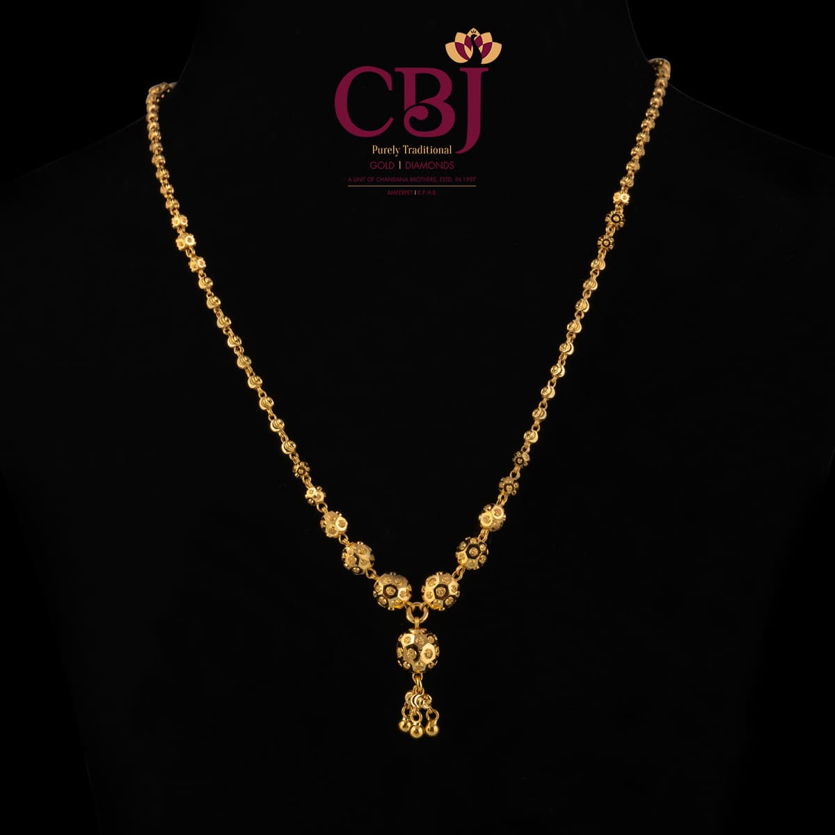 22k two-tone Bead Gold Chain| Raj Jewels