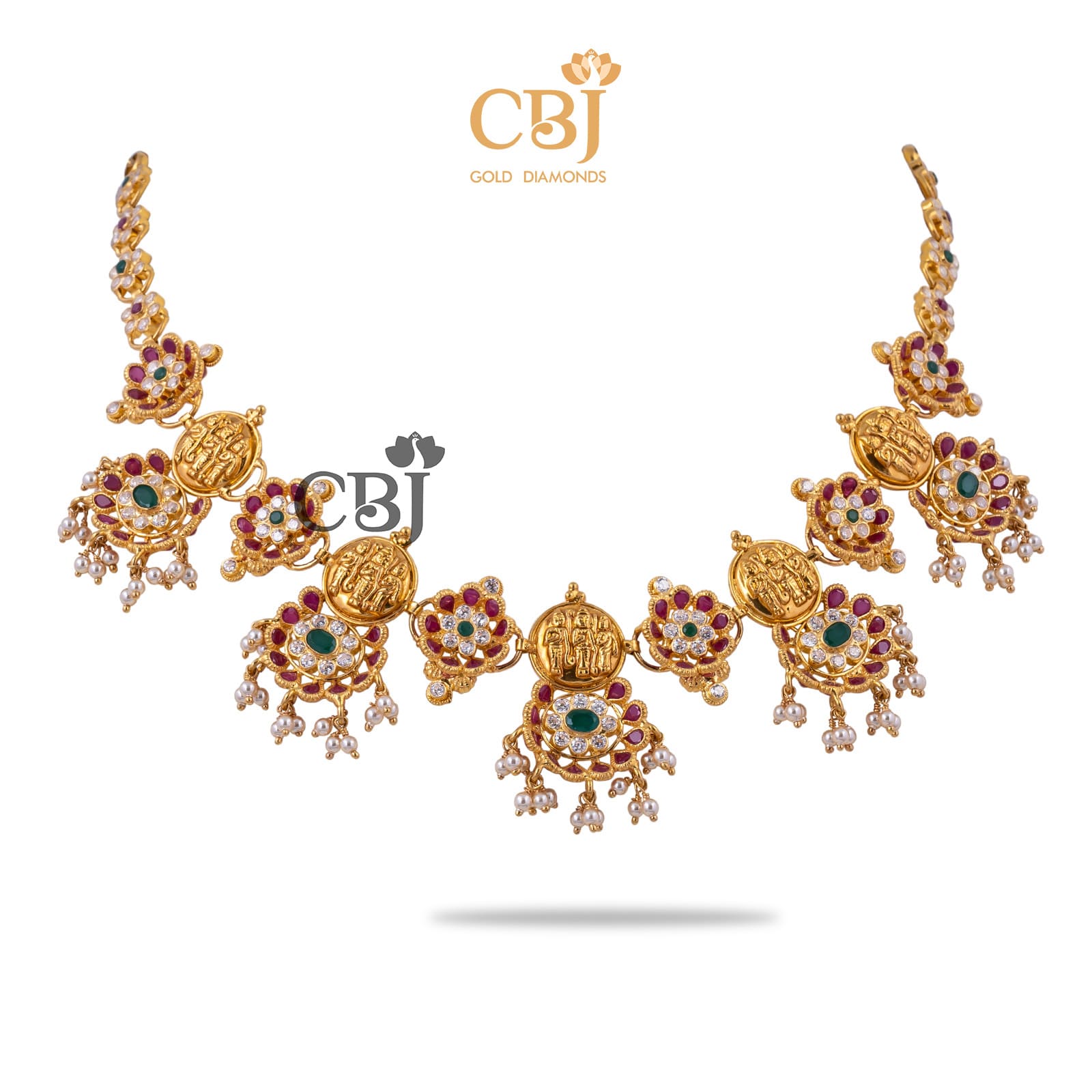 Lite Wt Ruby CZ Studded Ram kasu Necklace