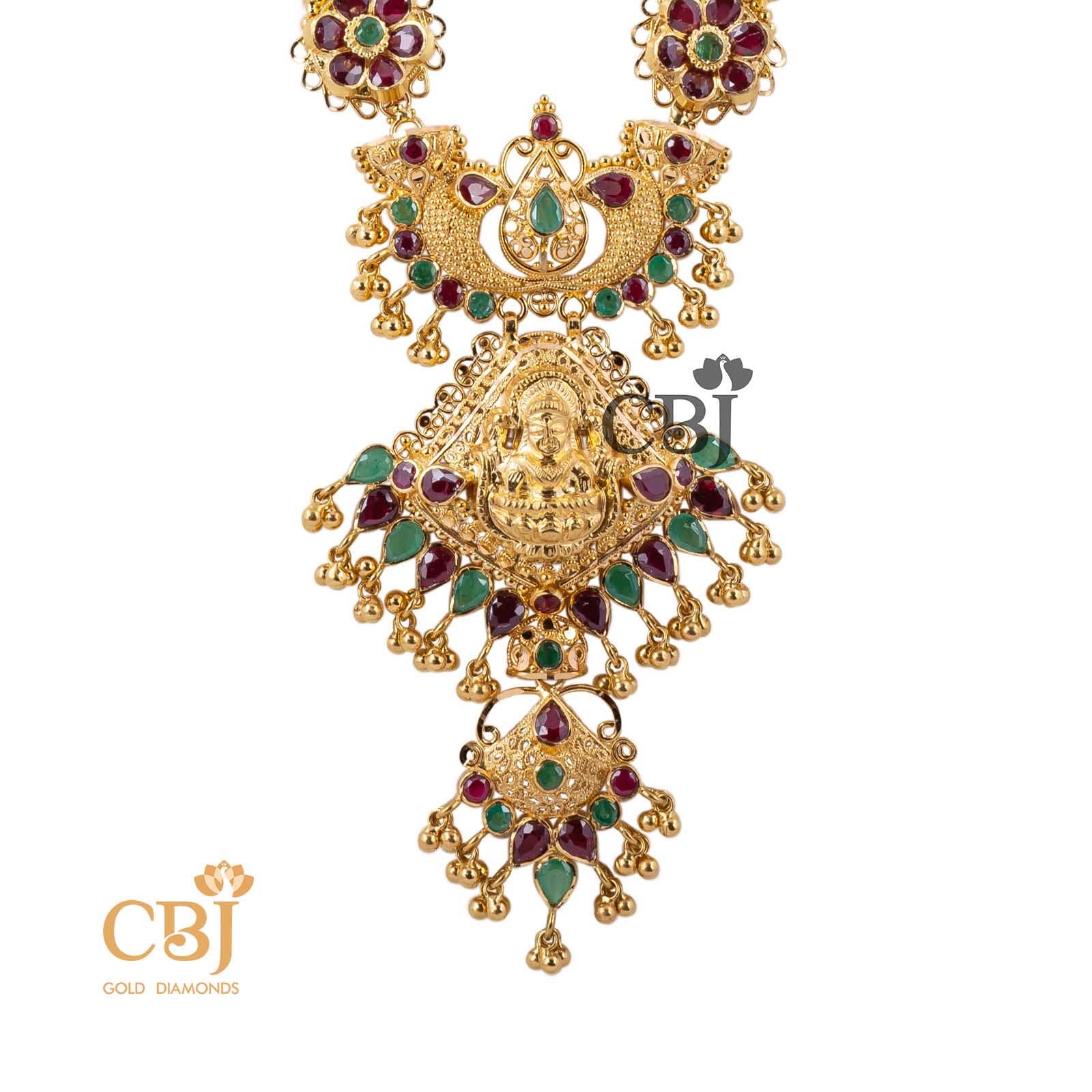Gold Balls Haar/Haram featuring Lakshmi Goddess in the pendant