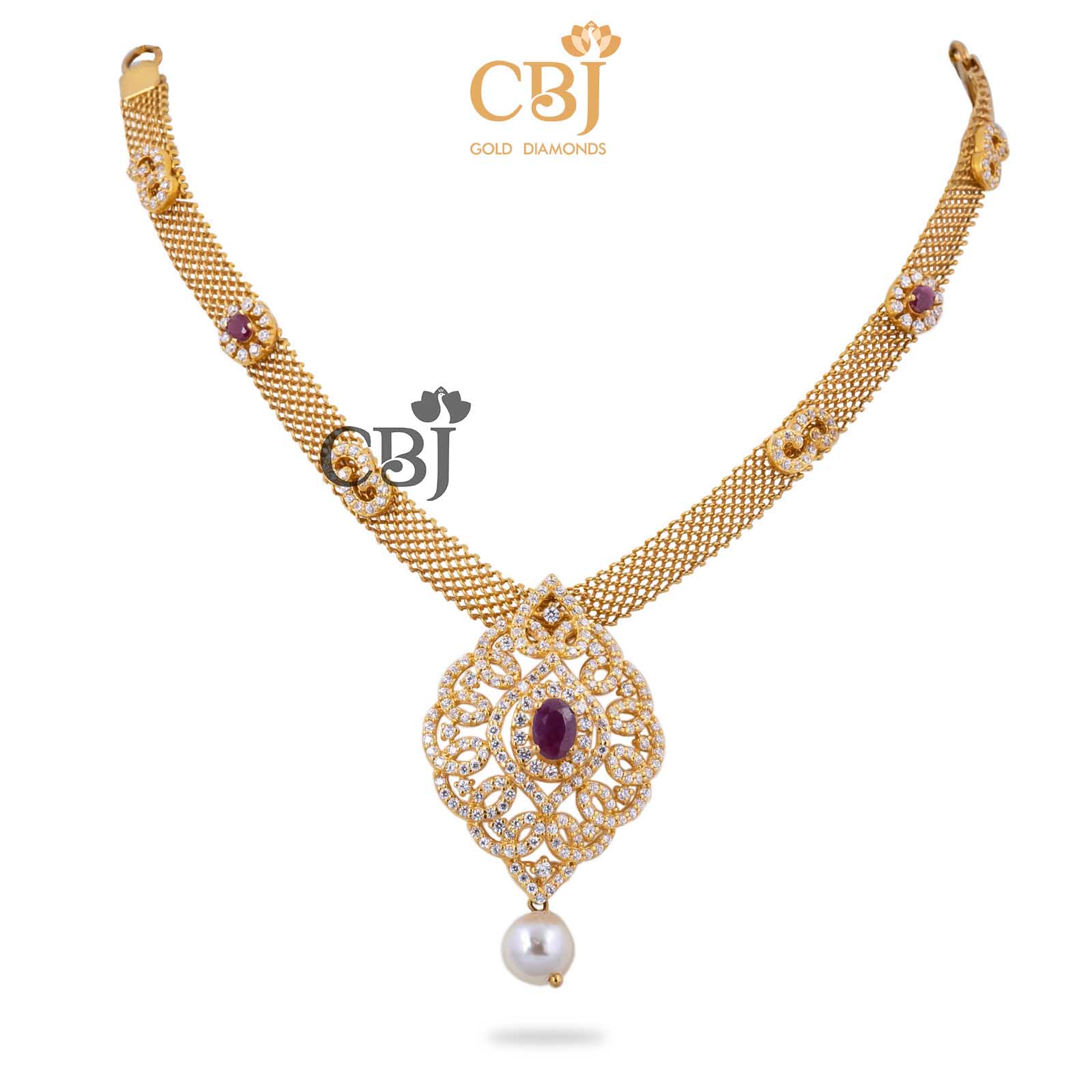 A contemporary design featuring ruby stones and CZ. A bold statement in red. 