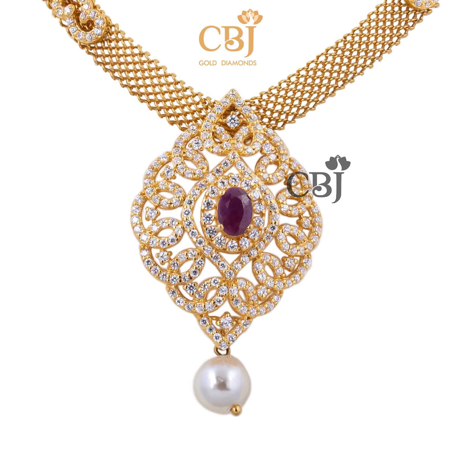 A contemporary design featuring ruby stones and CZ. A bold statement in red.