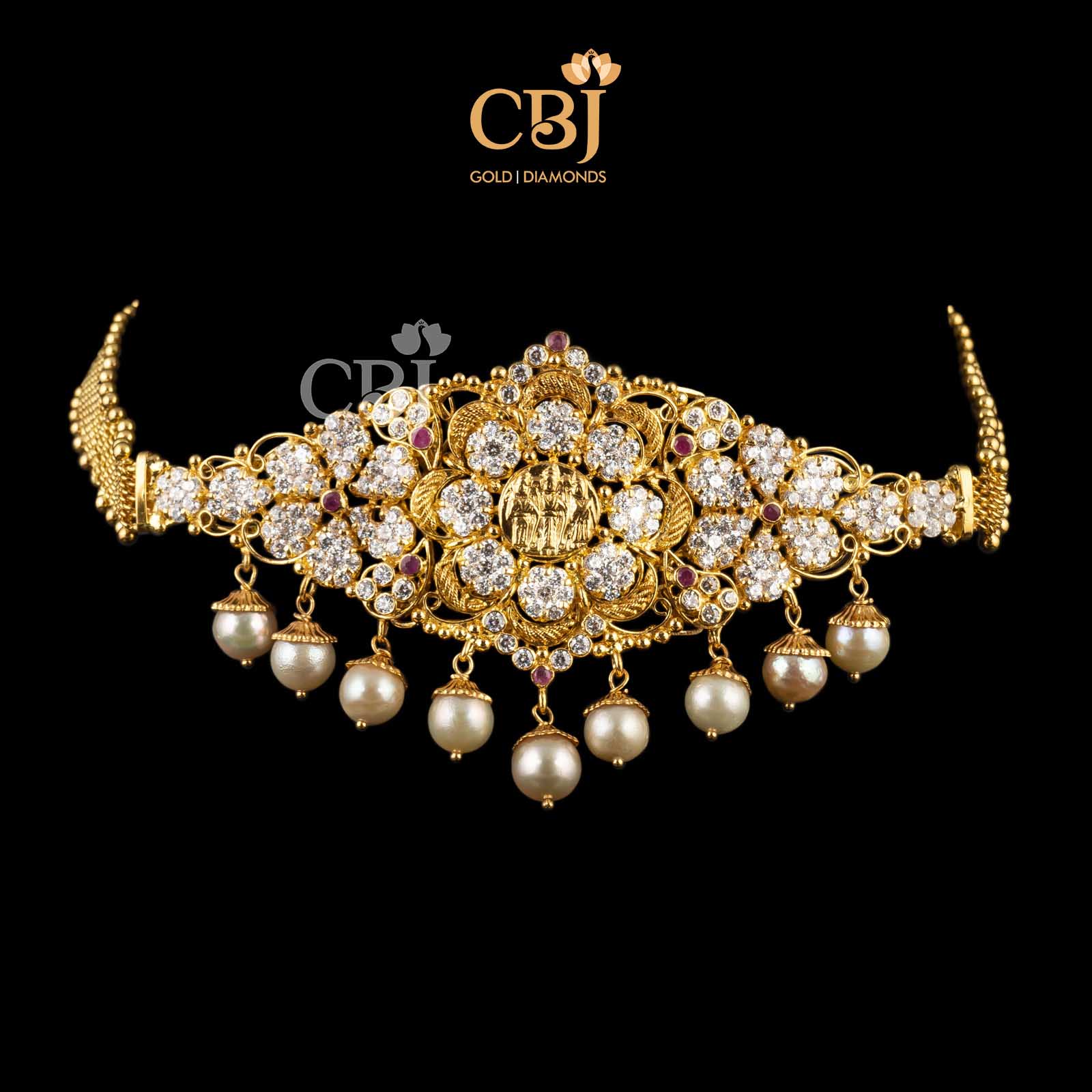2 in 1 Choker/Bajubandh featuring Ram Kasu, adorned in CZ stones,