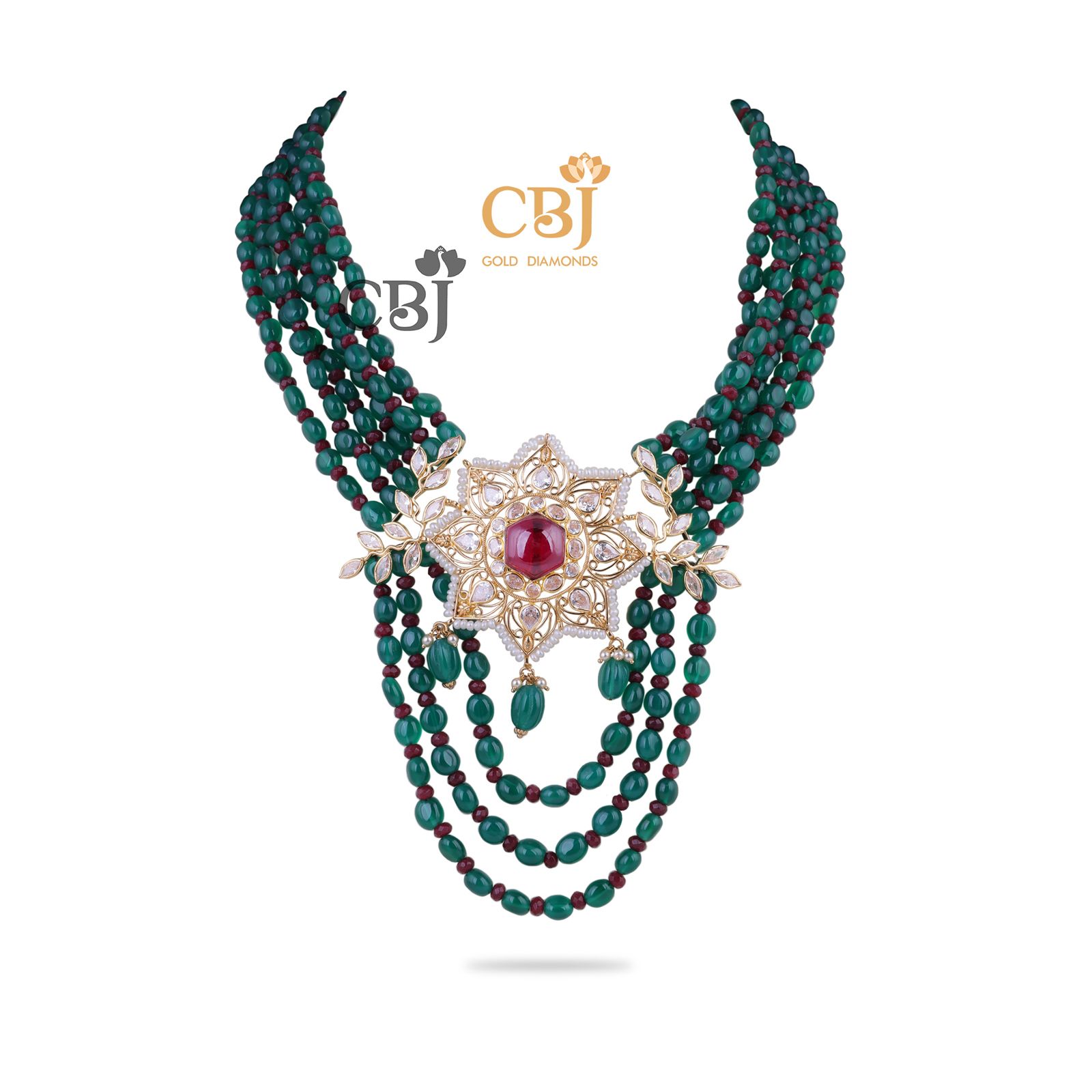 ruby emerald beads necklace