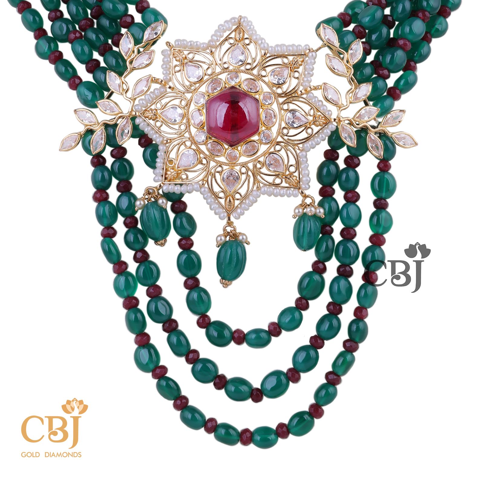 ruby emerald beads necklace