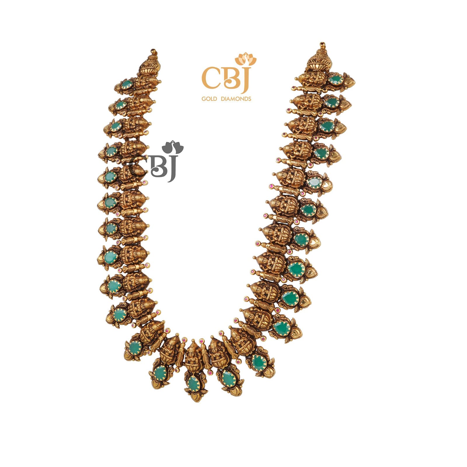 A majestic bottumala studded with rich emerald stones. Ideal for traditional occasions.