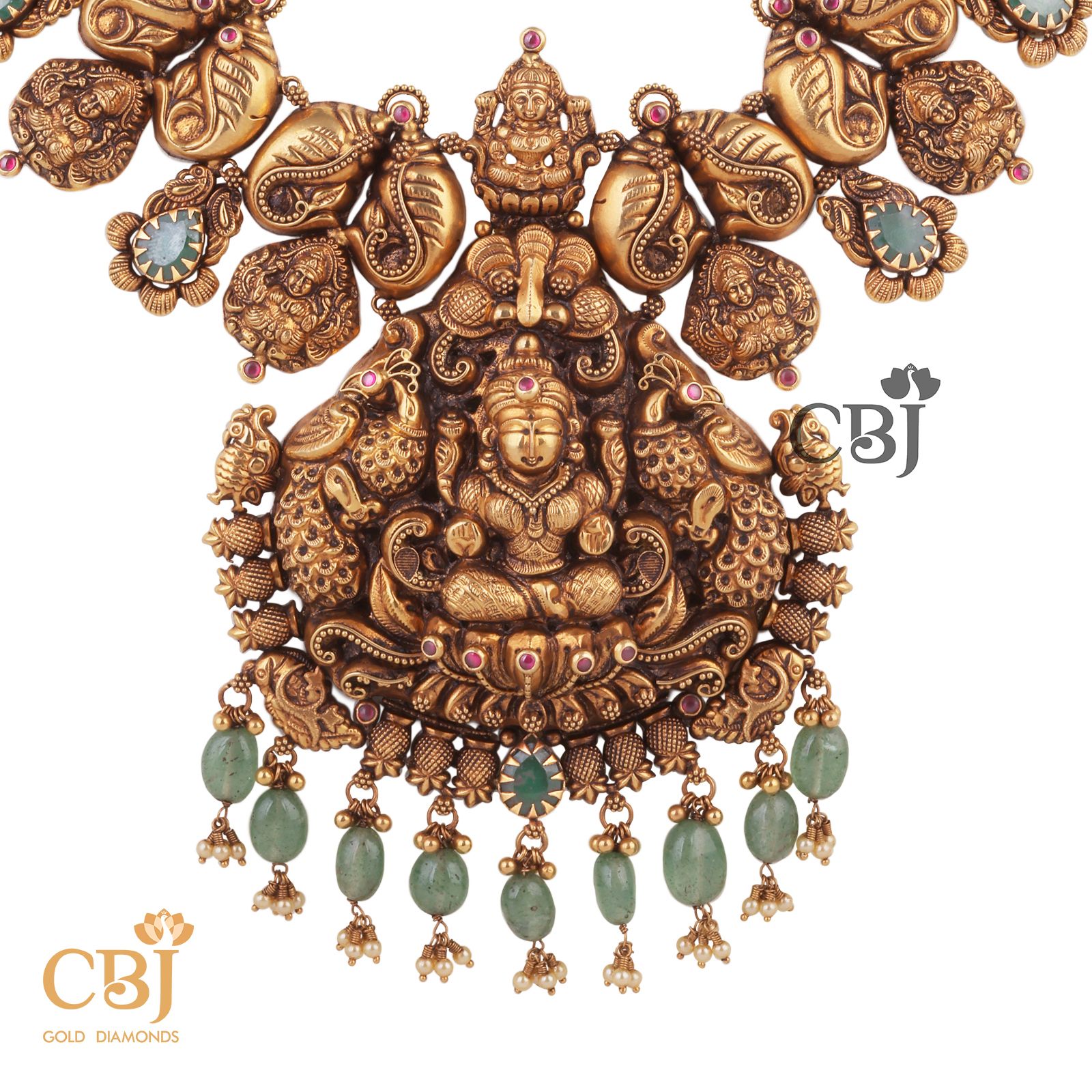 gold haram designs with lakshmi pendant