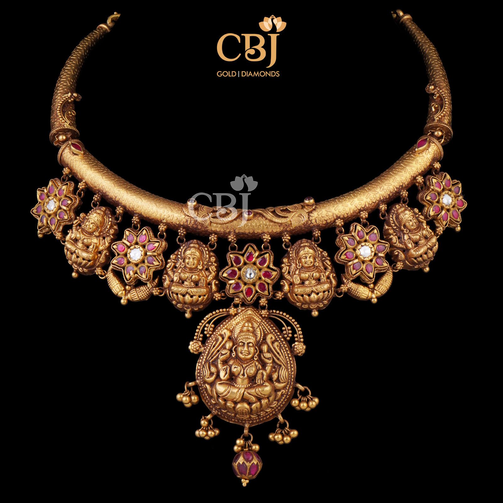 Gold Nakshi Kante Necklace - South India Jewels