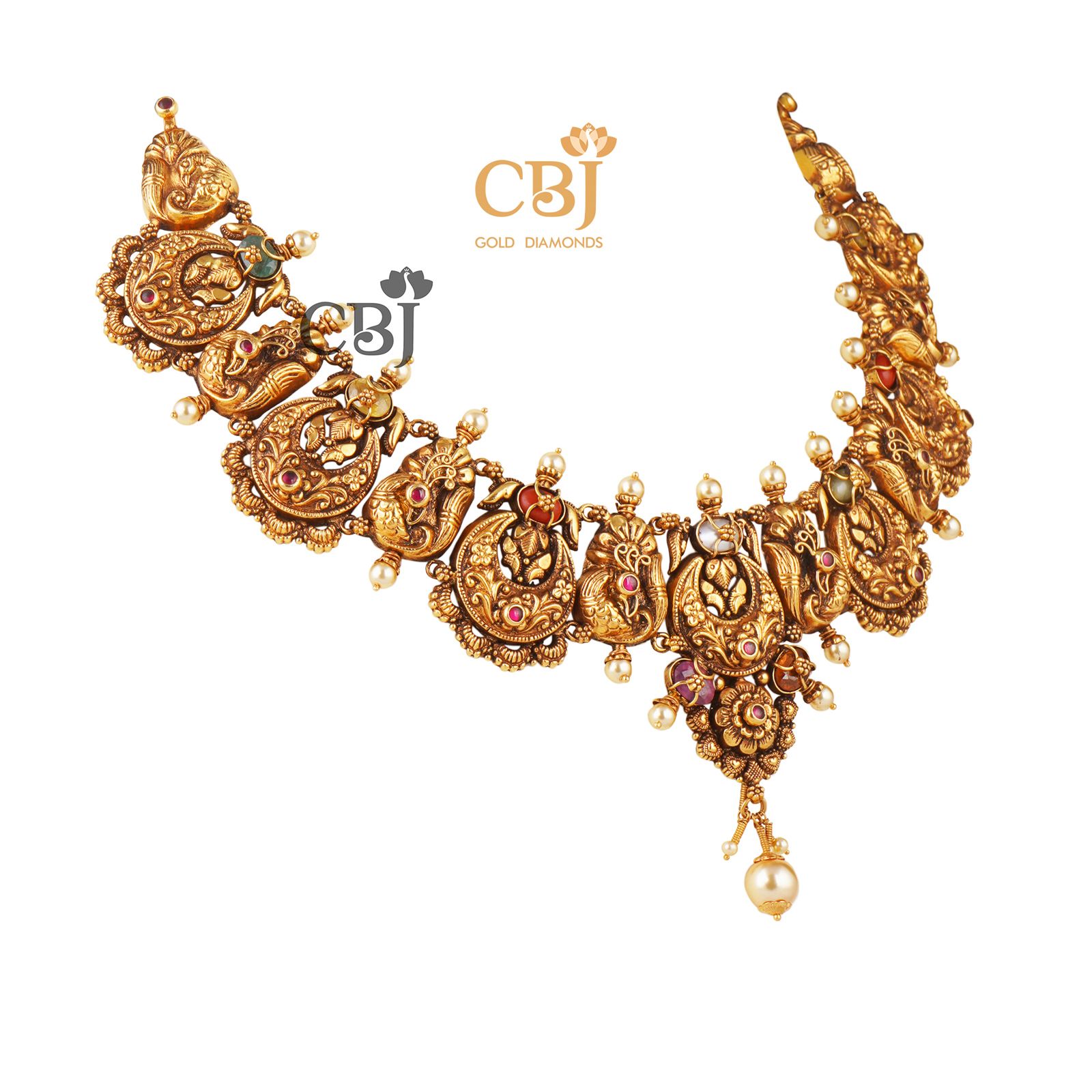 gold navaratna haram