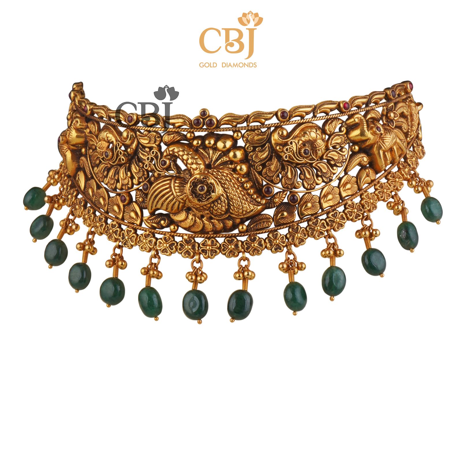 Designed for divine and desirable looks. Mayuri Nakashi Choker with Emerald Drops.