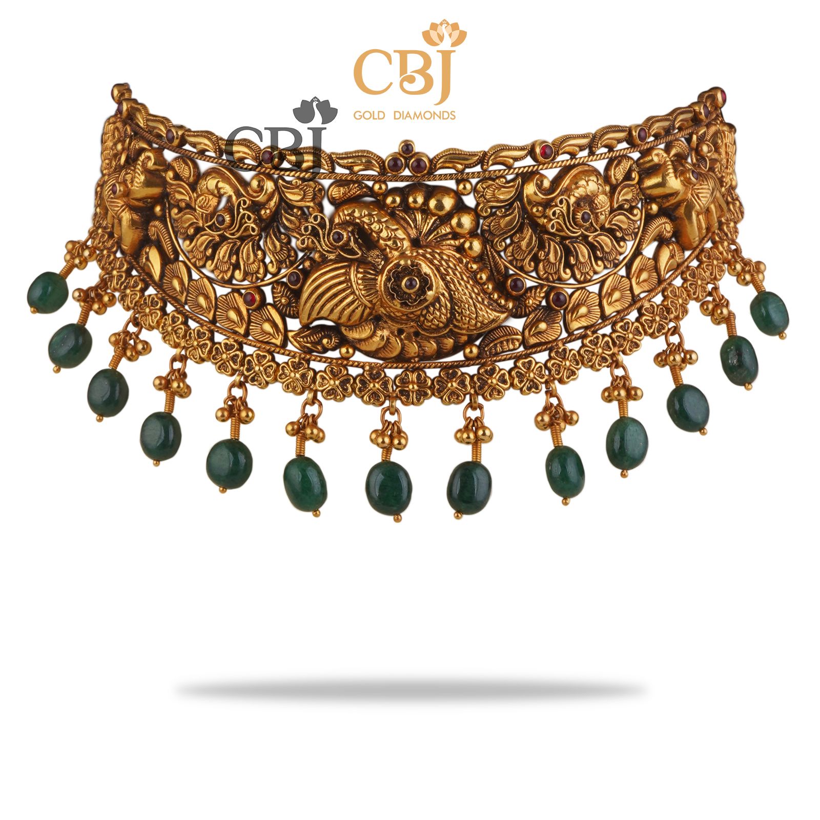 Designed for divine and desirable looks. Mayuri Nakashi Choker with Emerald Drops.
