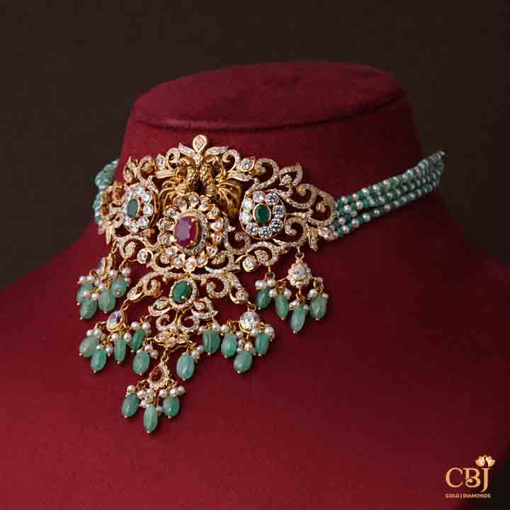 Glimmer in green with this cz pachi choker. Designer beads collection from CBJ.