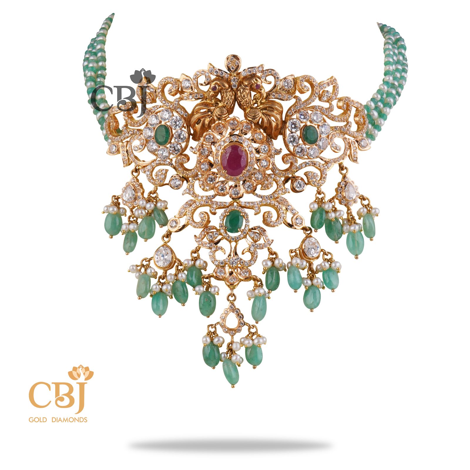 Glimmer in green with this cz pachi choker. Designer beads collection from CBJ.
