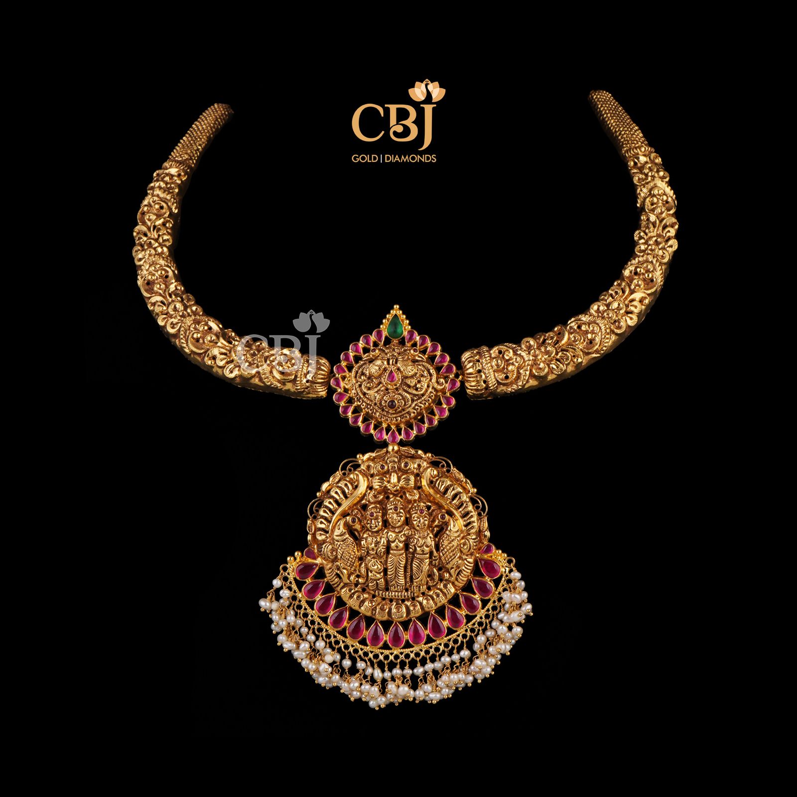 Buy 22Kt Gold Antique Kante Necklace With Lakshmi Pendant 123JG8174 Online  from Vaibhav Jewellers