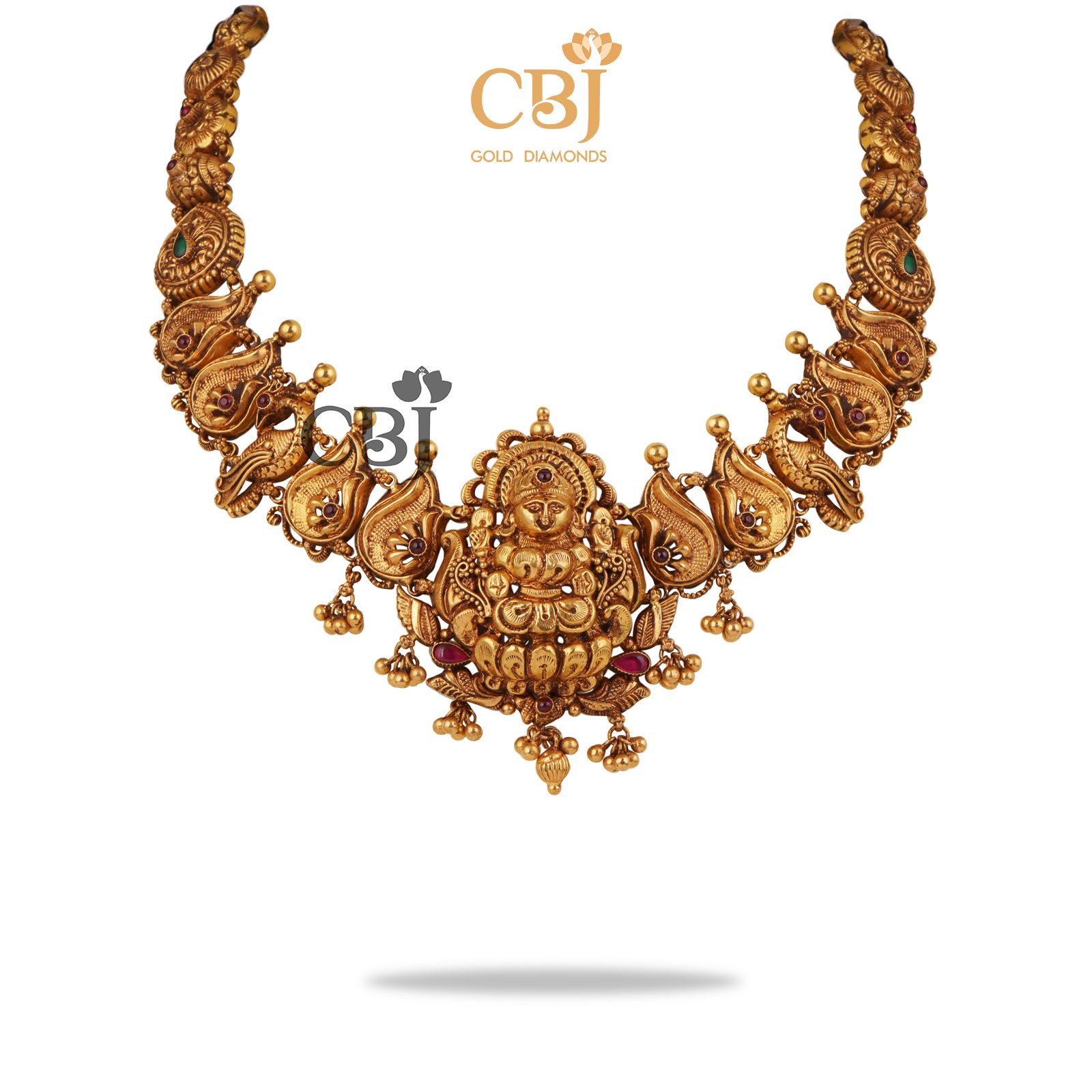 A unique nakashi necklace featuring peacock motifs.