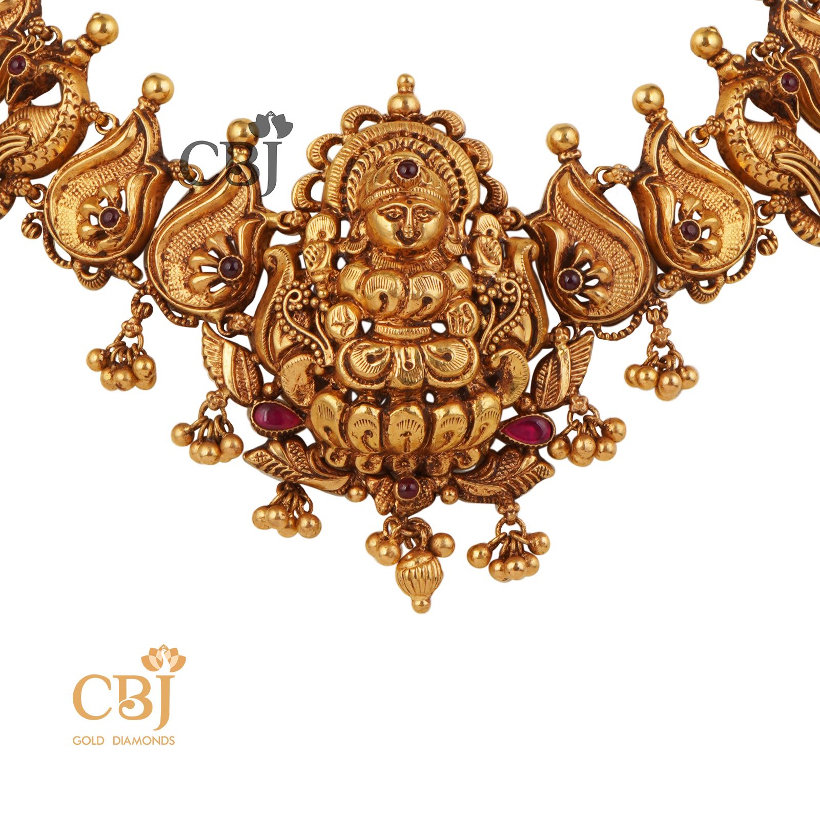 A unique nakashi necklace featuring peacock motifs.