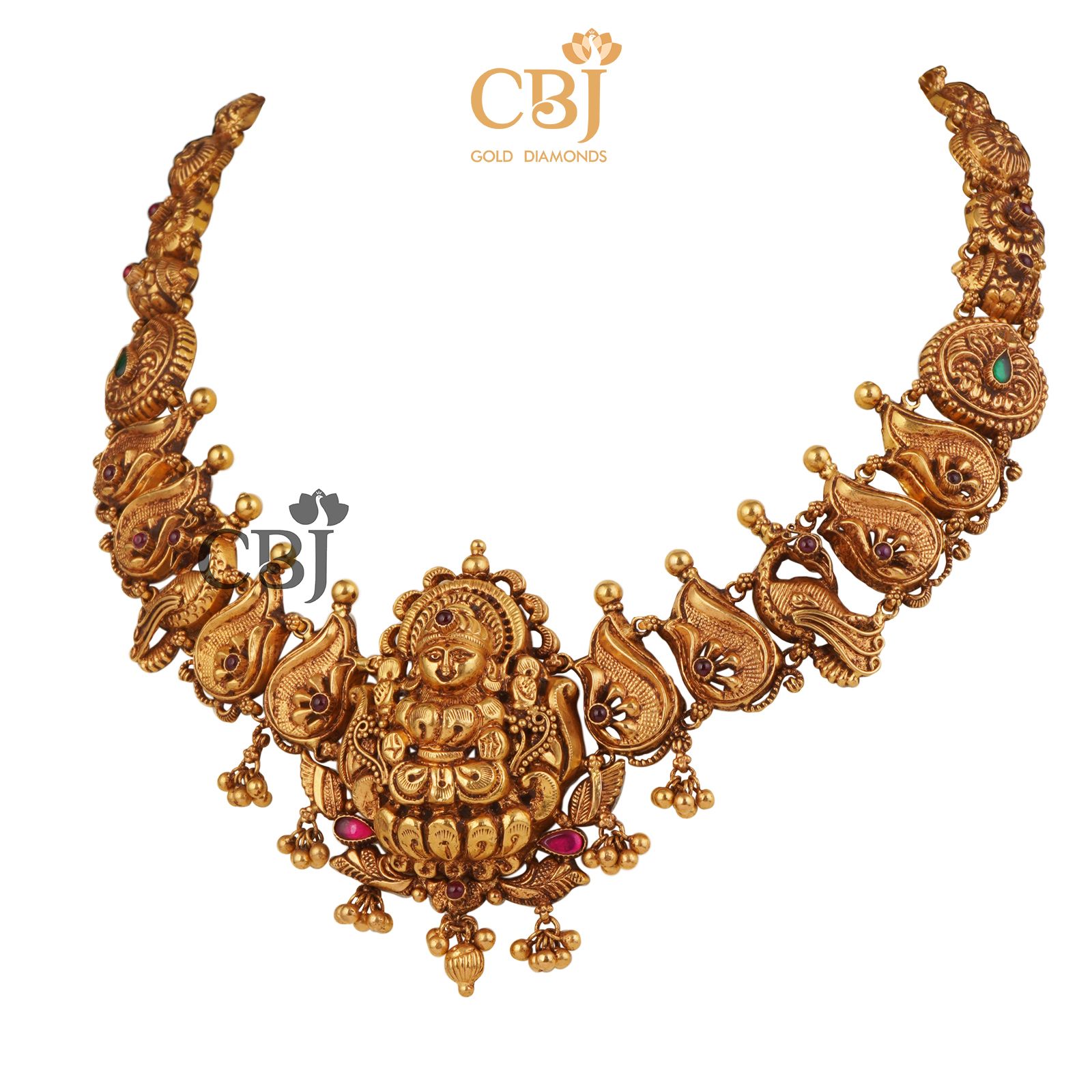 A unique nakashi necklace featuring peacock motifs.