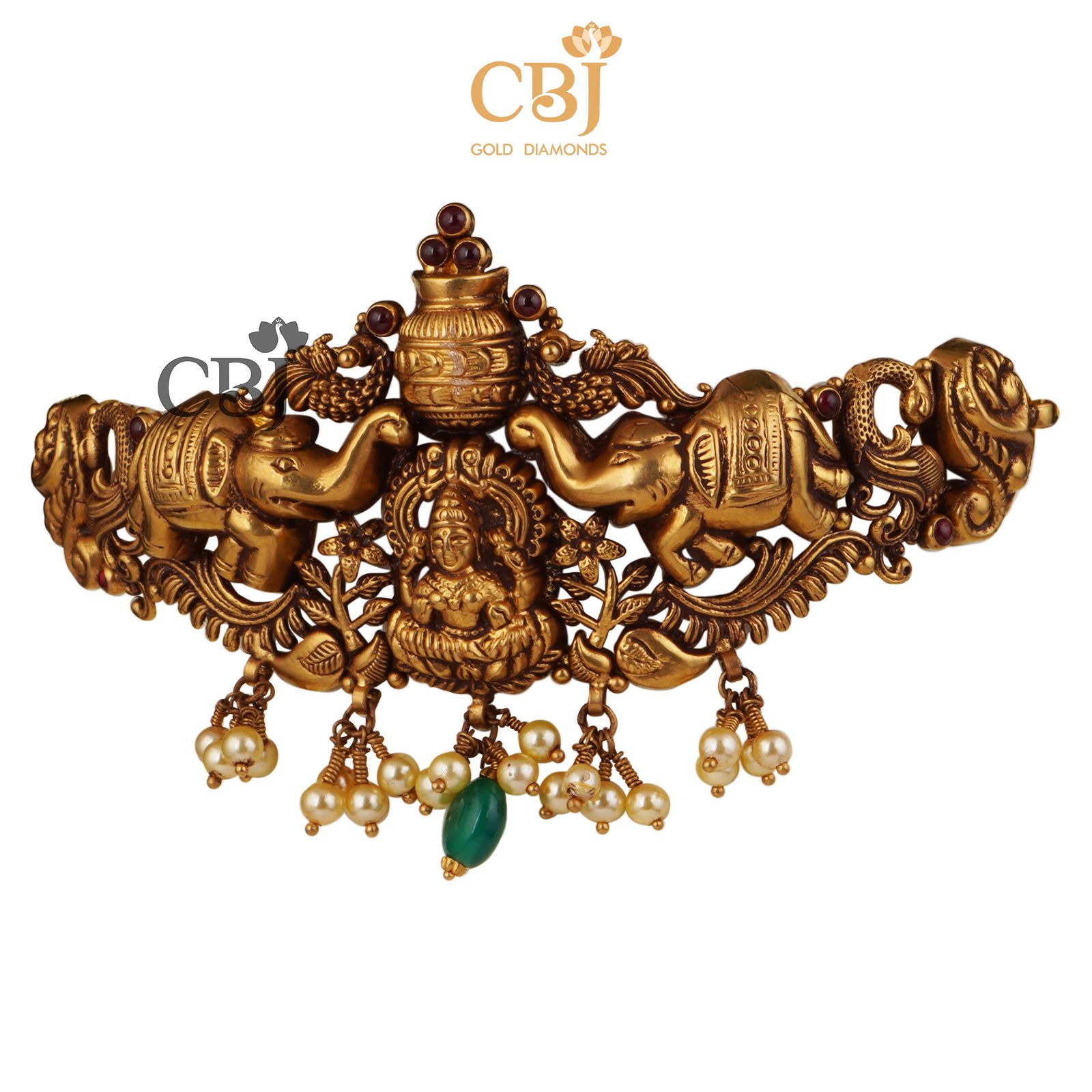 A one of a kind antique choker/bajuband feature the divine Goddess guarded by the mighty elephants.
