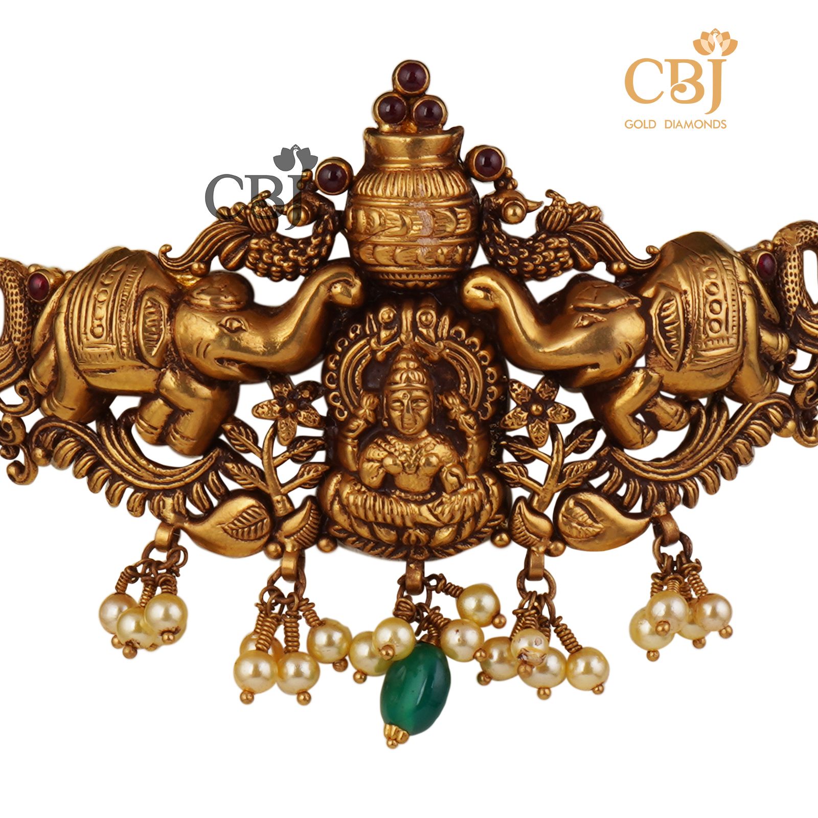 A one of a kind antique choker/bajuband feature the divine Goddess guarded by the mighty elephants.