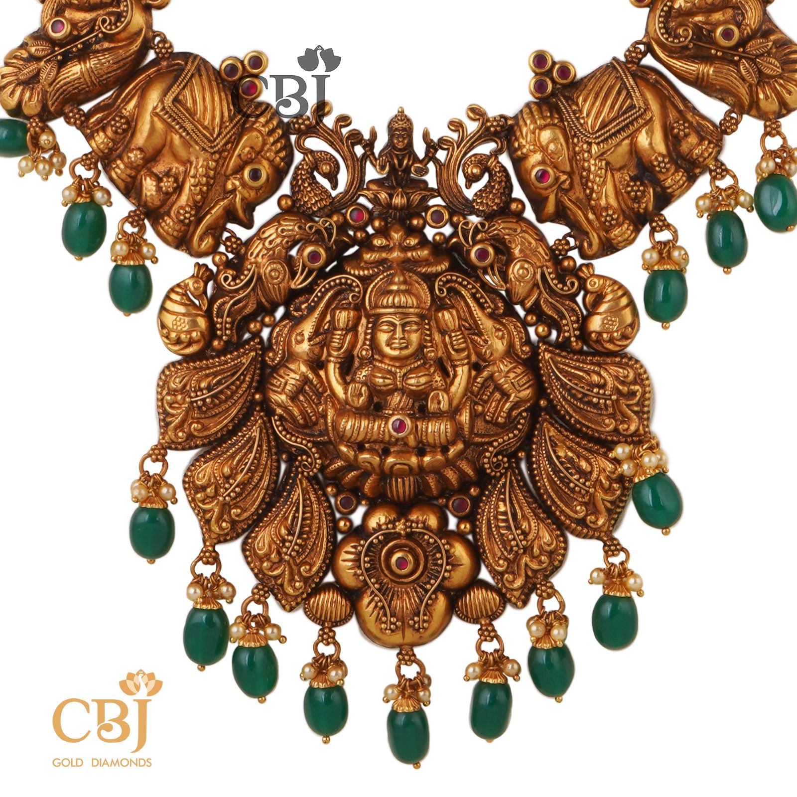 Designer U haram featuring elephant and peacock motifs.