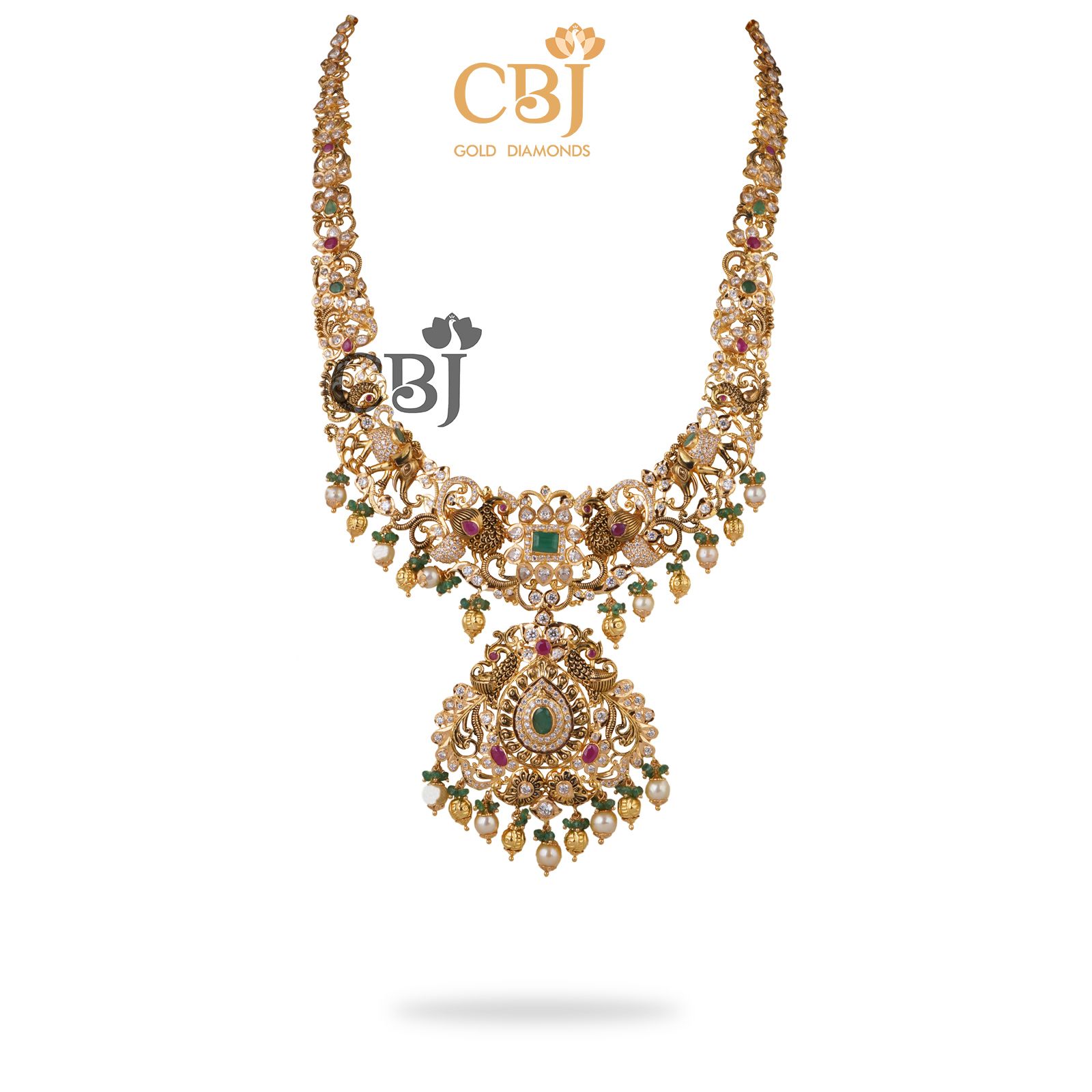 A cz pachi design delight featuring suspended pearls.