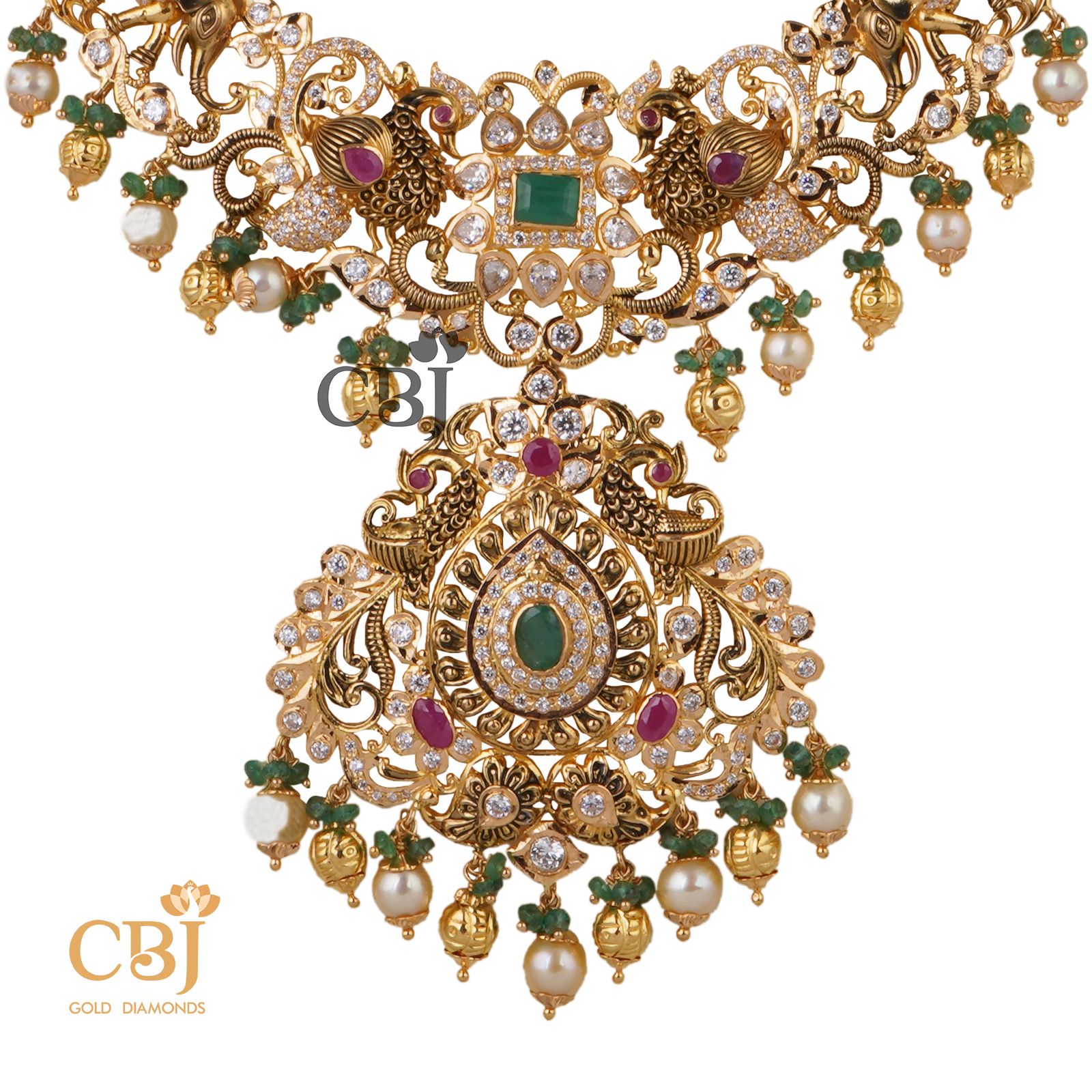 A cz pachi design delight featuring suspended pearls.