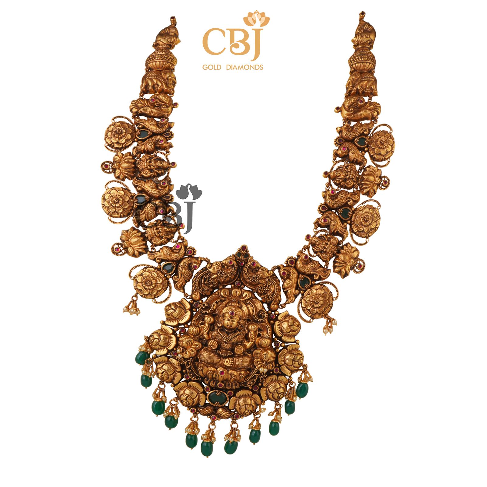 A unique bridal nakashi haram with floral motifs.