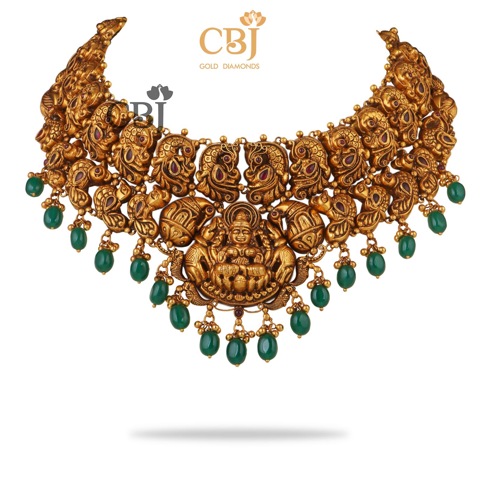 Bridal statement antique nakashi haram featuring a glorious design with suspended emeralds.