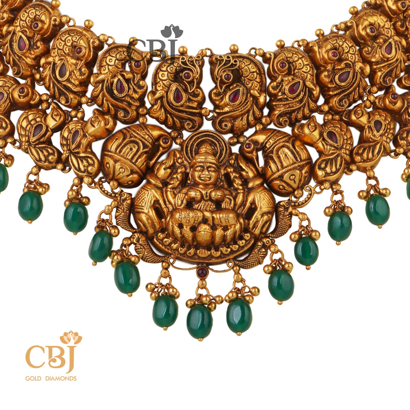 Bridal statement antique nakashi haram featuring a glorious design with suspended emeralds.