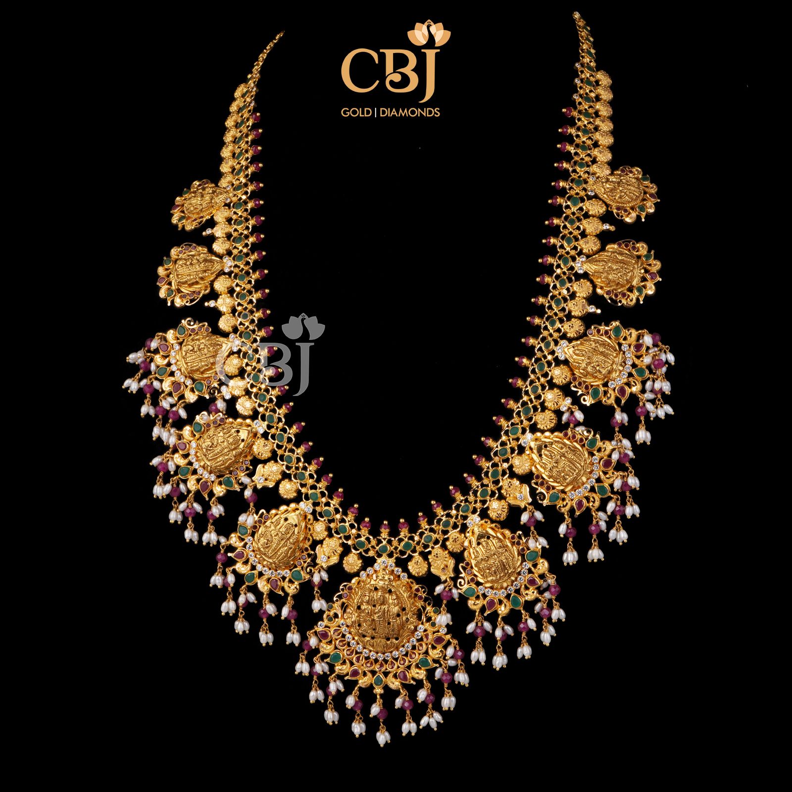 A unique Lakshmi haram with hangings studded with rubies