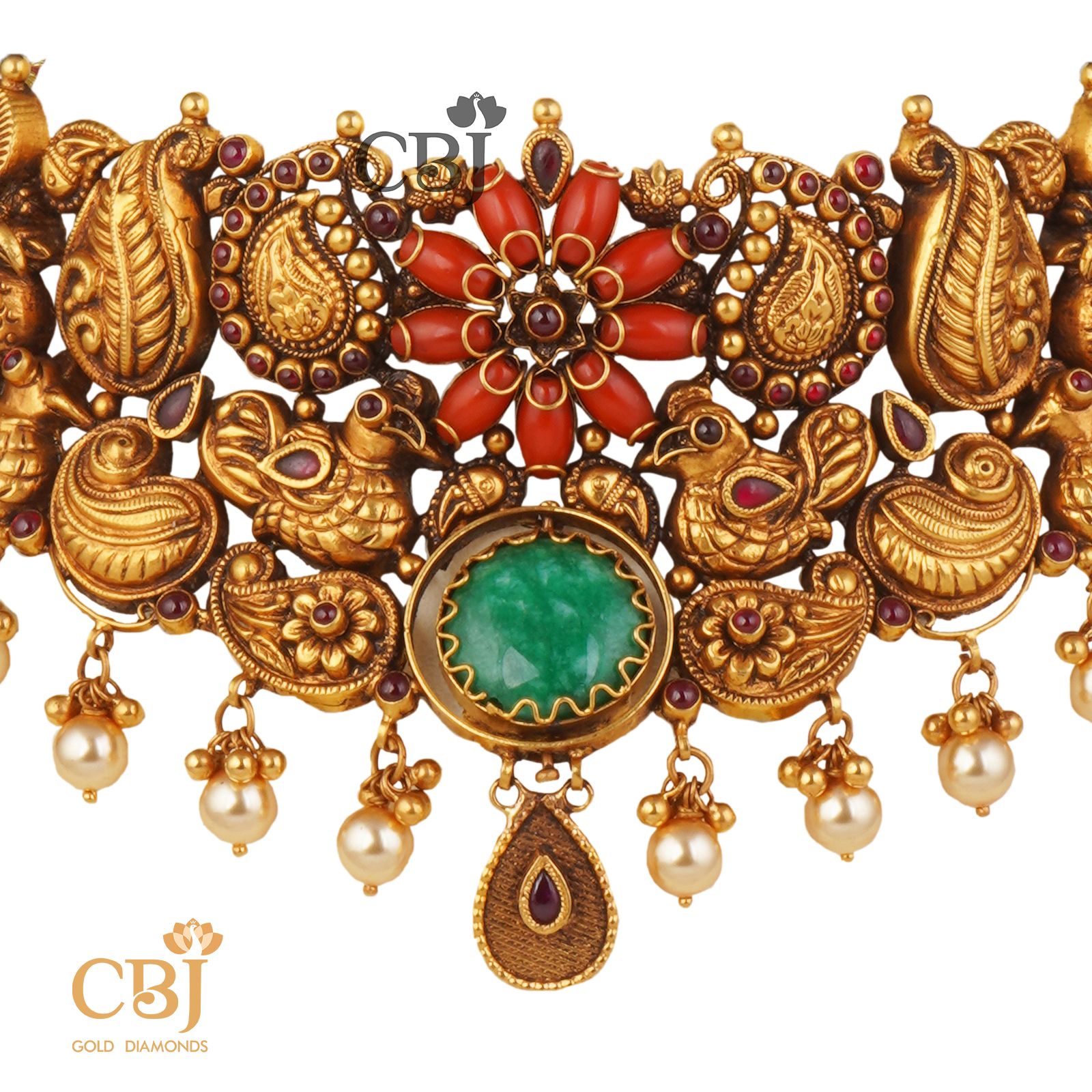 A stunning rotating designer choker featuring coral stones