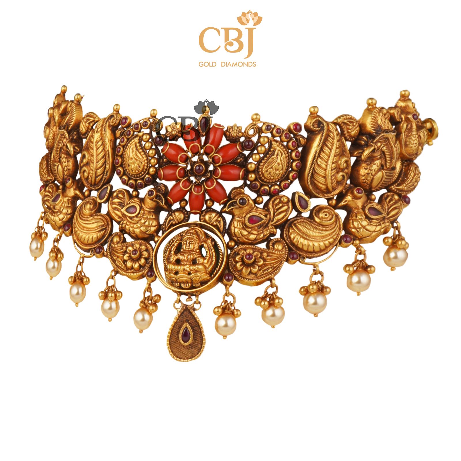 A stunning rotating designer choker featuring coral stones