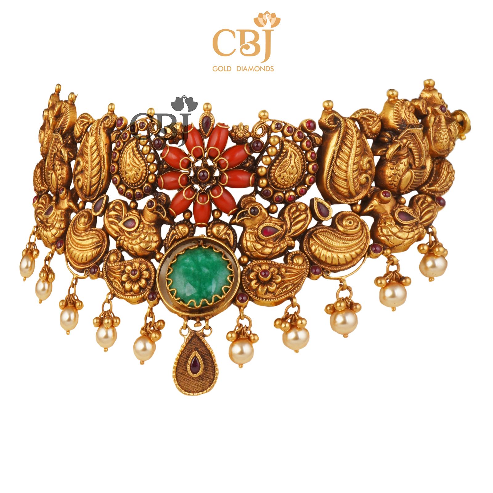 A stunning rotating designer choker featuring coral stones