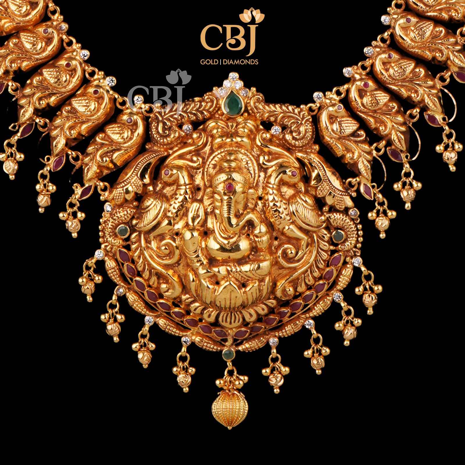 Long light weight haram featuring Lord Ganesha with peacock haram.