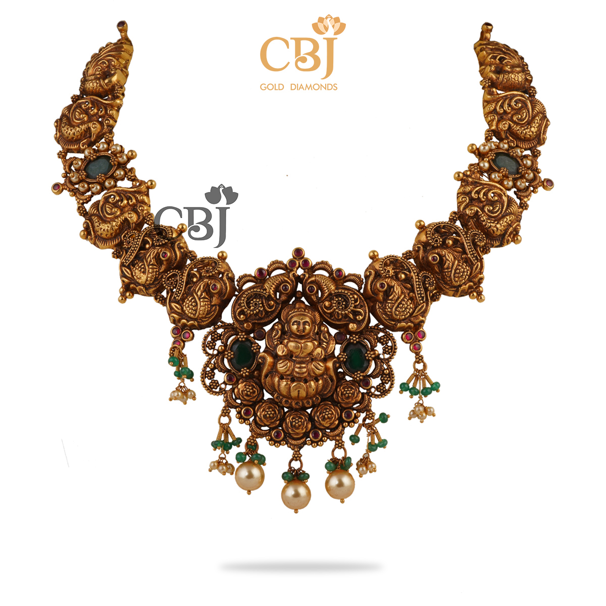 Giving you the finest finish that money can get. A classy antique nakashi necklace with rubies, emeralds and beads.